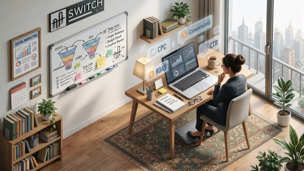 Marketer reviewing Facebook ads not converting in Bangladesh on a laptop dashboard